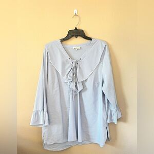 Grand & Greene Striped Lace Up Ruffle Top